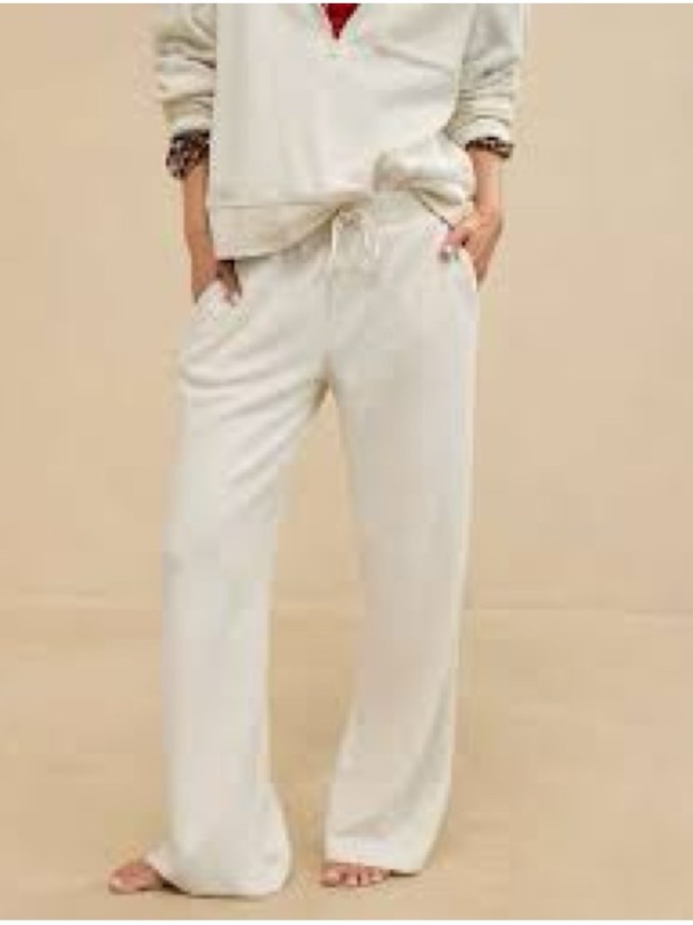 aerie Cream Wide-Leg Drawstring Lounge Pants